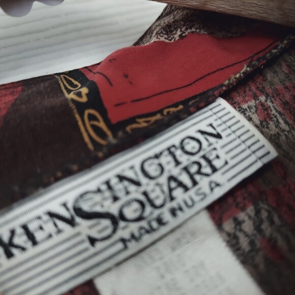 Kensington Square Jacket XL Red Full Zip Lightweight Leaf Pattern Vintage 80's - Picture 5 of 12